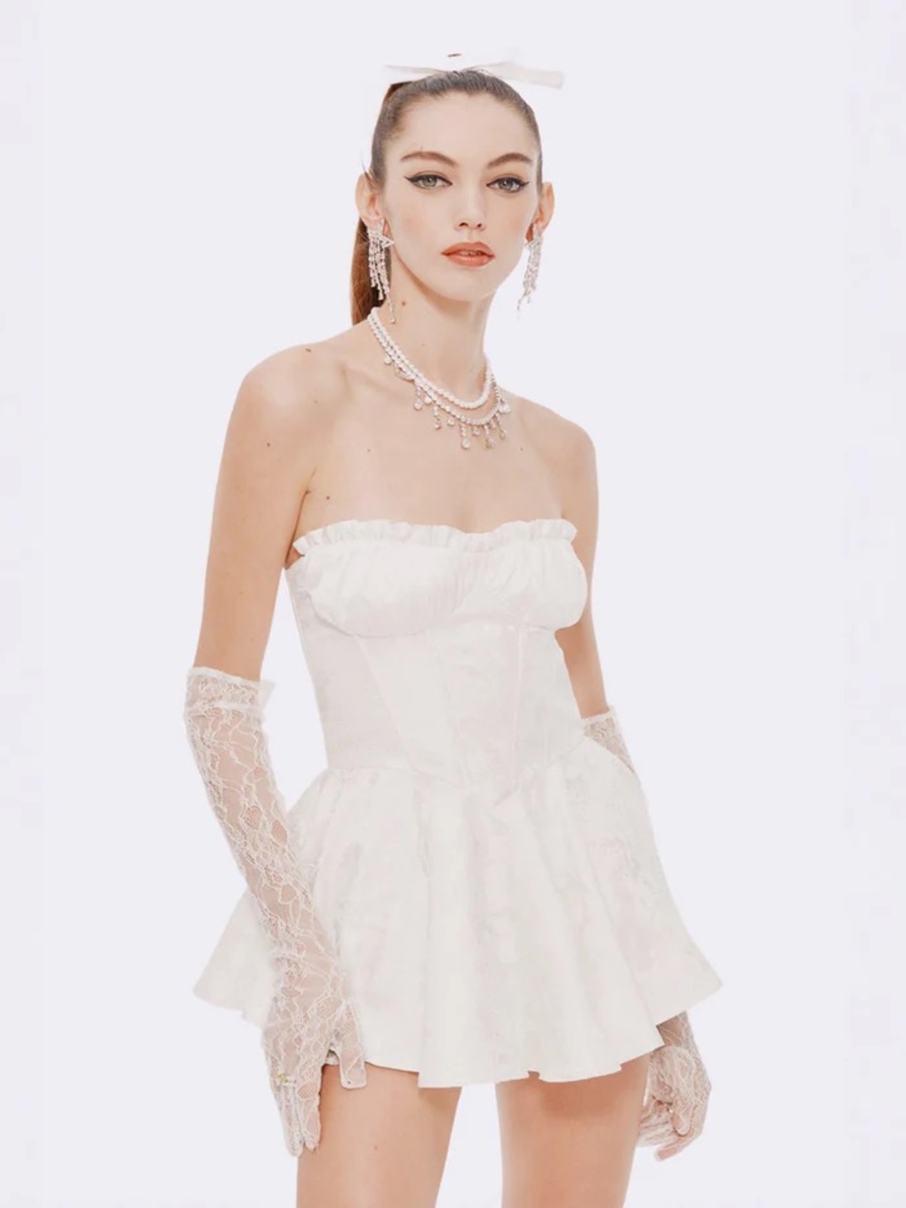 NWT Nana Jacqueline Strapless White Bridal Peplum Mini Dress